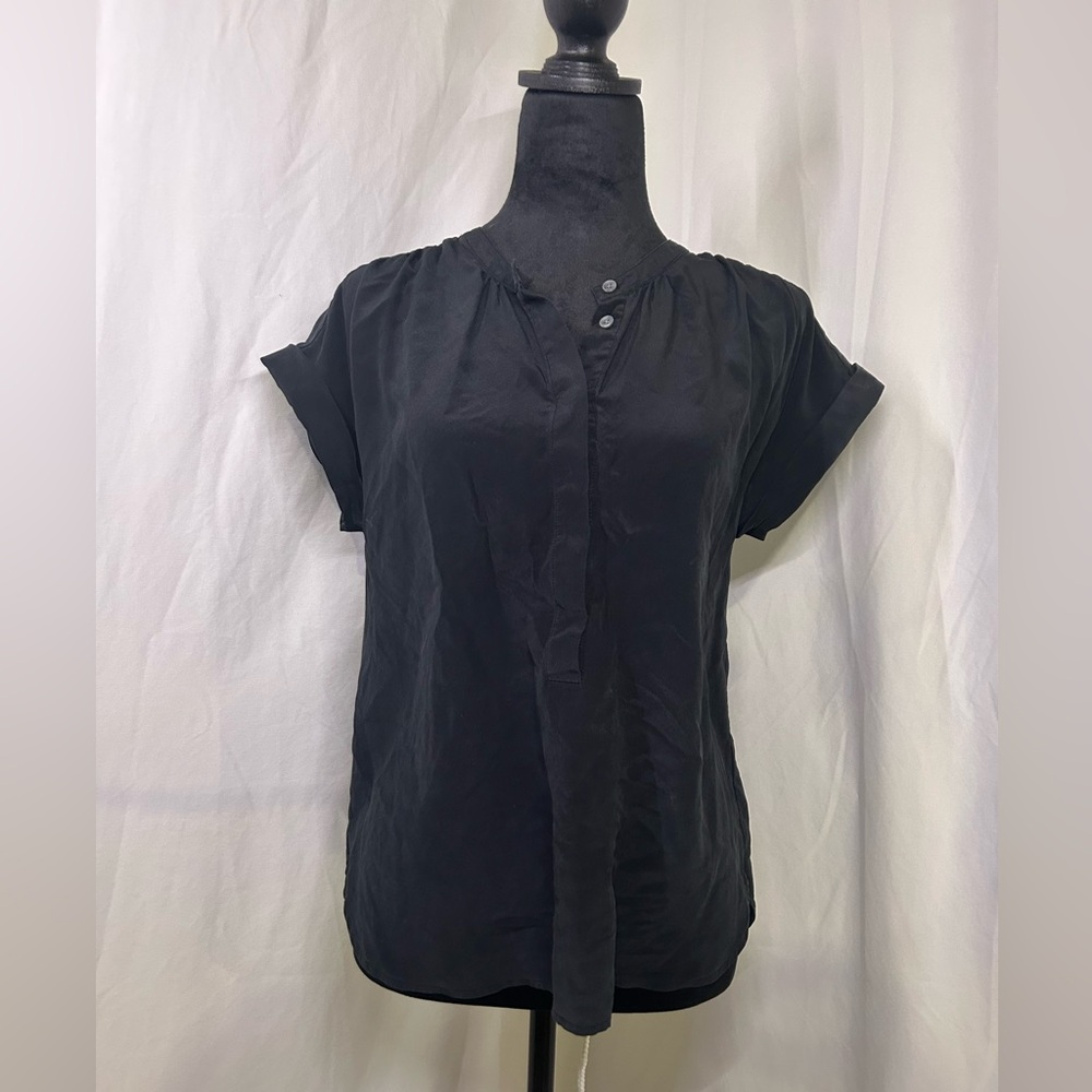J Crew 100% silk Blouse Black cuffed sleeve